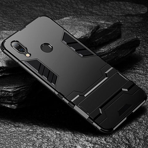 Funda Bumper Silicona y Plastico Mate Carcasa con Soporte para Xiaomi Redmi Note 7 Pro Negro
