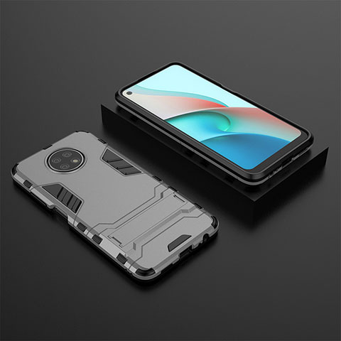 Funda Bumper Silicona y Plastico Mate Carcasa con Soporte para Xiaomi Redmi Note 9T 5G Gris