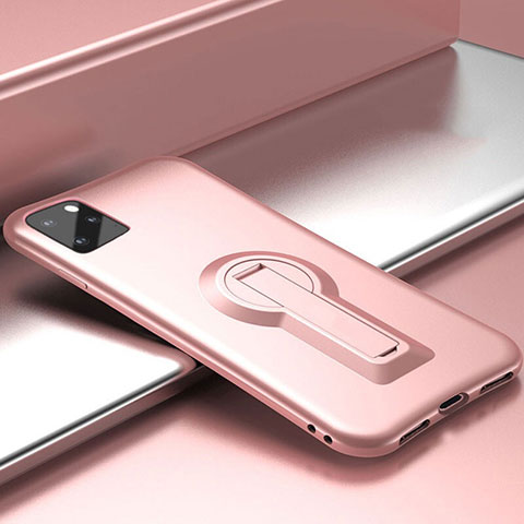 Funda Bumper Silicona y Plastico Mate Carcasa con Soporte R01 para Apple iPhone 11 Pro Max Oro Rosa