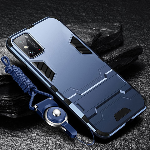 Funda Bumper Silicona y Plastico Mate Carcasa con Soporte R01 para Huawei Honor X10 Max 5G Azul