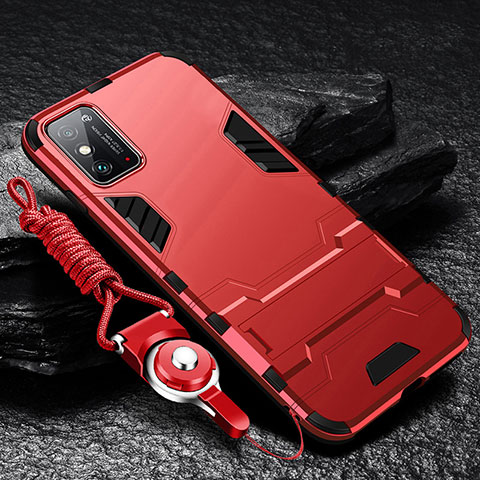 Funda Bumper Silicona y Plastico Mate Carcasa con Soporte R01 para Huawei Honor X10 Max 5G Rojo