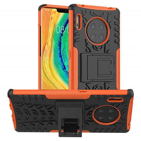 Funda Bumper Silicona y Plastico Mate Carcasa con Soporte R01 para Huawei Mate 30 5G Naranja