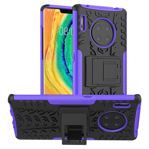 Funda Bumper Silicona y Plastico Mate Carcasa con Soporte R01 para Huawei Mate 30 Morado