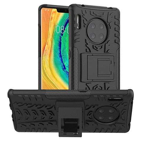 Funda Bumper Silicona y Plastico Mate Carcasa con Soporte R01 para Huawei Mate 30 Pro Negro