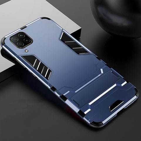 Funda Bumper Silicona y Plastico Mate Carcasa con Soporte R01 para Huawei P40 Lite Azul