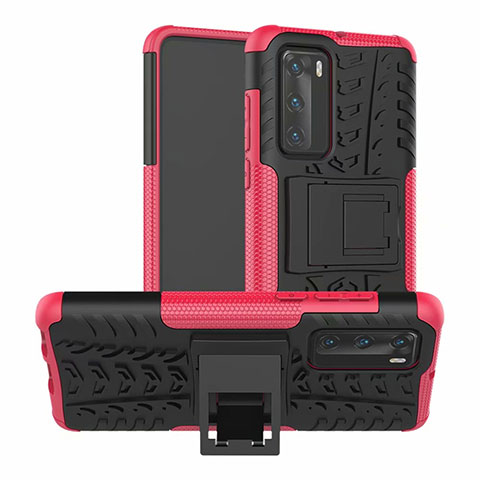 Funda Bumper Silicona y Plastico Mate Carcasa con Soporte R01 para Huawei P40 Rosa