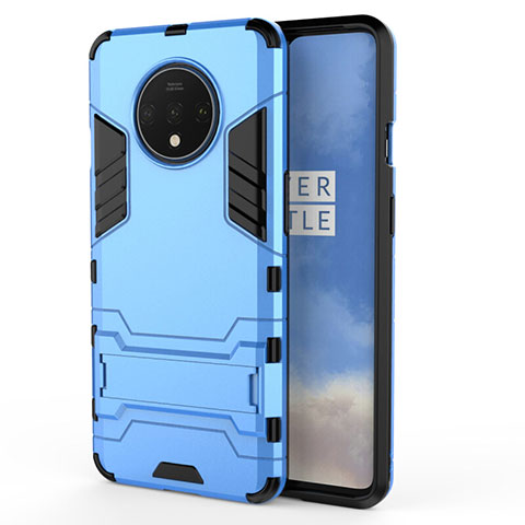 Funda Bumper Silicona y Plastico Mate Carcasa con Soporte R01 para OnePlus 7T Azul Cielo