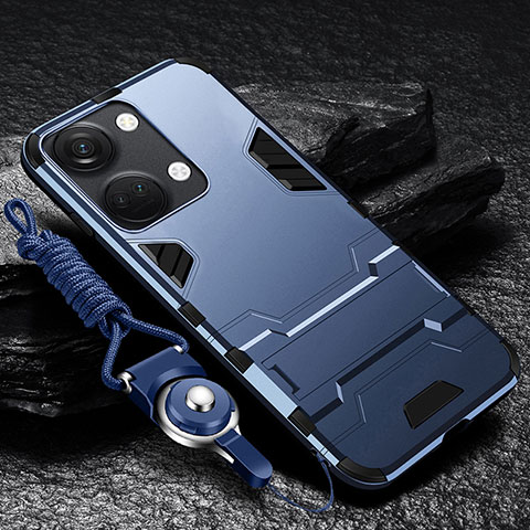 Funda Bumper Silicona y Plastico Mate Carcasa con Soporte R01 para OnePlus Ace 2V 5G Azul