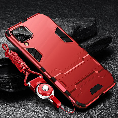 Funda Bumper Silicona y Plastico Mate Carcasa con Soporte R01 para Samsung Galaxy A42 5G Rojo