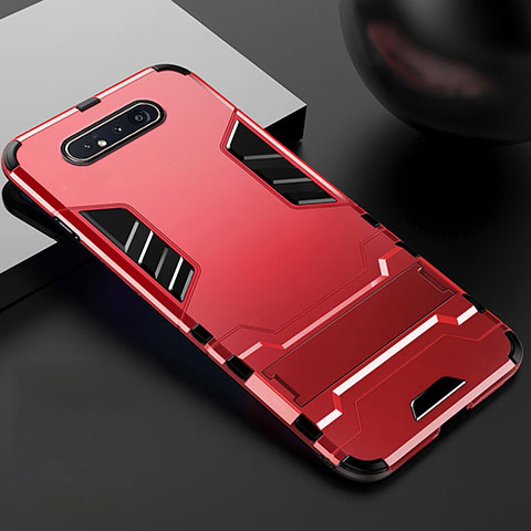 Funda Bumper Silicona y Plastico Mate Carcasa con Soporte R01 para Samsung Galaxy A80 Rojo