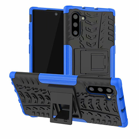 Funda Bumper Silicona y Plastico Mate Carcasa con Soporte R01 para Samsung Galaxy Note 10 5G Azul