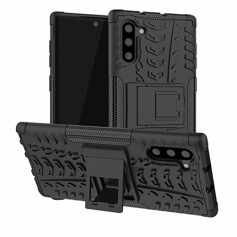 Funda Bumper Silicona y Plastico Mate Carcasa con Soporte R01 para Samsung Galaxy Note 10 5G Negro