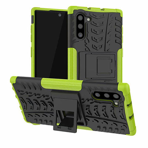 Funda Bumper Silicona y Plastico Mate Carcasa con Soporte R01 para Samsung Galaxy Note 10 5G Verde