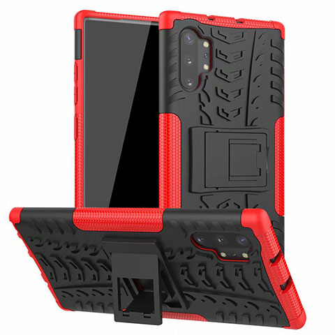 Funda Bumper Silicona y Plastico Mate Carcasa con Soporte R01 para Samsung Galaxy Note 10 Plus 5G Rojo