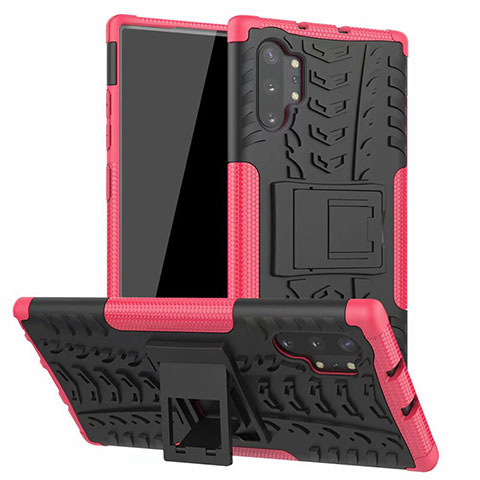 Funda Bumper Silicona y Plastico Mate Carcasa con Soporte R01 para Samsung Galaxy Note 10 Plus 5G Rosa
