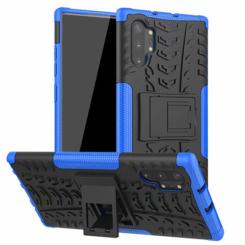 Funda Bumper Silicona y Plastico Mate Carcasa con Soporte R01 para Samsung Galaxy Note 10 Plus Azul