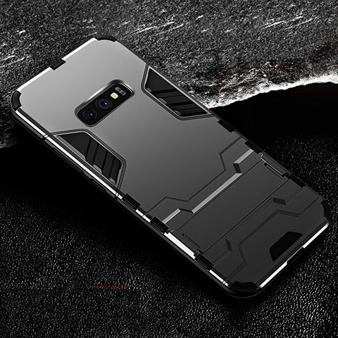 Funda Bumper Silicona y Plastico Mate Carcasa con Soporte R01 para Samsung Galaxy S10e Negro