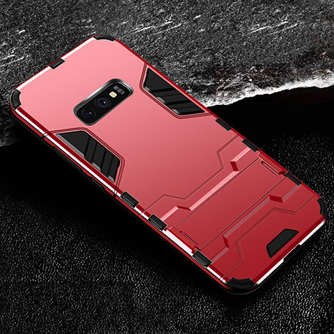 Funda Bumper Silicona y Plastico Mate Carcasa con Soporte R01 para Samsung Galaxy S10e Rojo