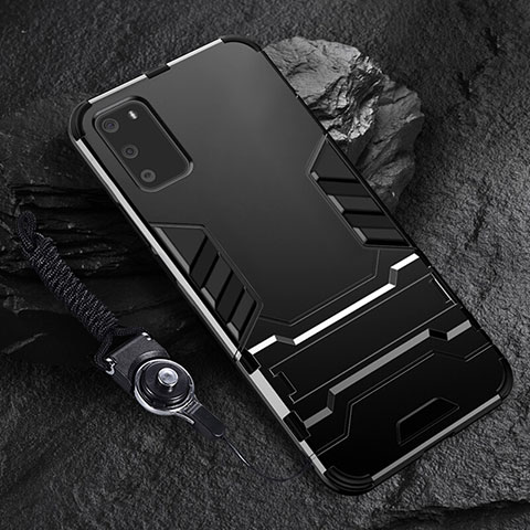 Funda Bumper Silicona y Plastico Mate Carcasa con Soporte R01 para Samsung Galaxy S20 5G Negro