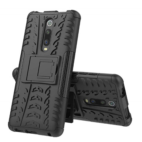 Funda Bumper Silicona y Plastico Mate Carcasa con Soporte R01 para Xiaomi Mi 9T Negro