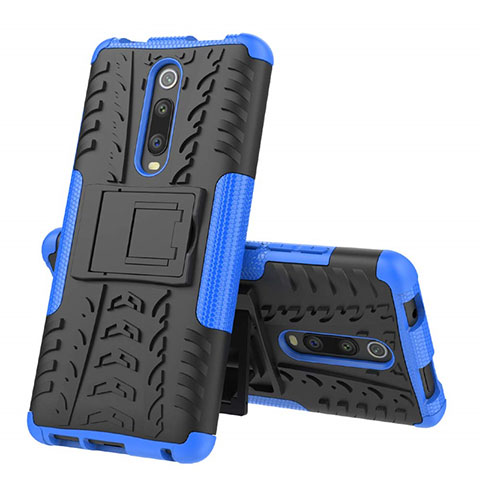 Funda Bumper Silicona y Plastico Mate Carcasa con Soporte R01 para Xiaomi Mi 9T Pro Azul