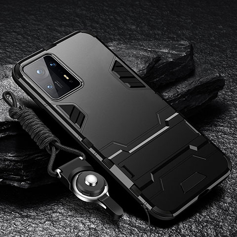 Funda Bumper Silicona y Plastico Mate Carcasa con Soporte R01 para Xiaomi Mi Mix 4 5G Negro