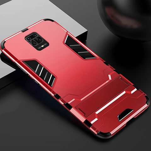 Funda Bumper Silicona y Plastico Mate Carcasa con Soporte R01 para Xiaomi Poco M2 Pro Rojo