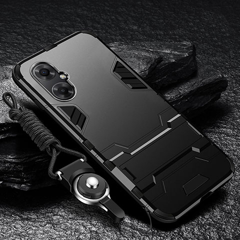 Funda Bumper Silicona y Plastico Mate Carcasa con Soporte R01 para Xiaomi Poco M4 5G Negro
