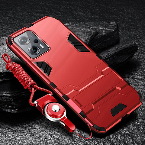 Funda Bumper Silicona y Plastico Mate Carcasa con Soporte R01 para Xiaomi Poco X4 GT 5G Rojo