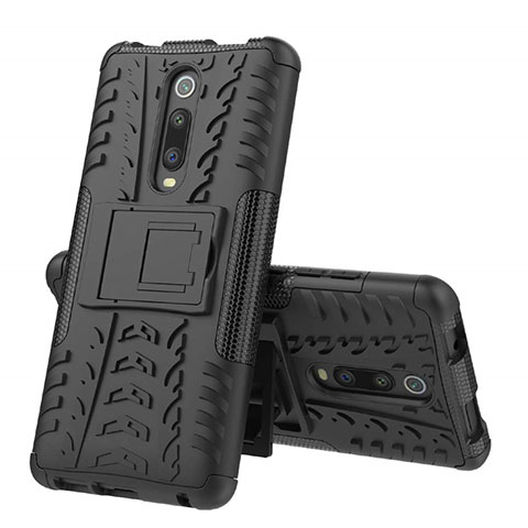 Funda Bumper Silicona y Plastico Mate Carcasa con Soporte R01 para Xiaomi Redmi K20 Pro Negro