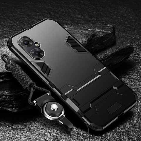 Funda Bumper Silicona y Plastico Mate Carcasa con Soporte R01 para Xiaomi Redmi Note 11R 5G Negro