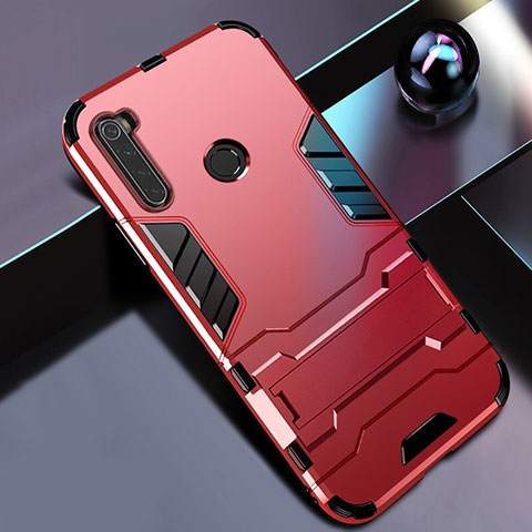 Funda Bumper Silicona y Plastico Mate Carcasa con Soporte R01 para Xiaomi Redmi Note 8 Rojo