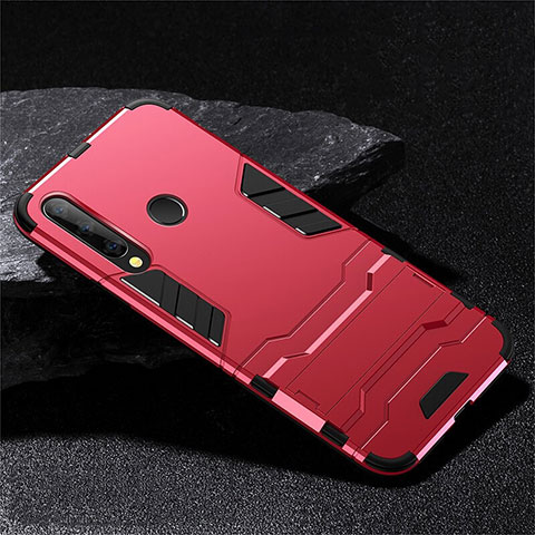 Funda Bumper Silicona y Plastico Mate Carcasa con Soporte R02 para Huawei Honor 20 Lite Rojo