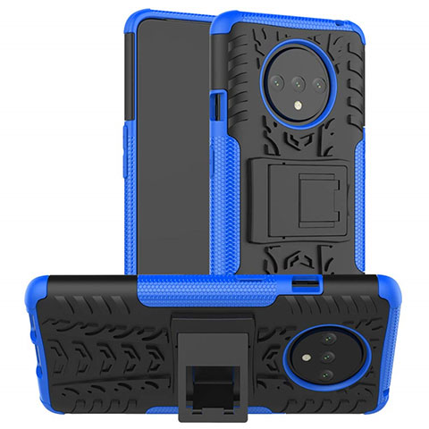 Funda Bumper Silicona y Plastico Mate Carcasa con Soporte R02 para OnePlus 7T Azul