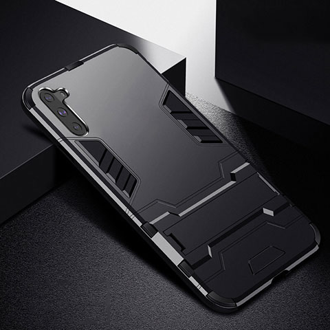 Funda Bumper Silicona y Plastico Mate Carcasa con Soporte R02 para Samsung Galaxy Note 10 Negro