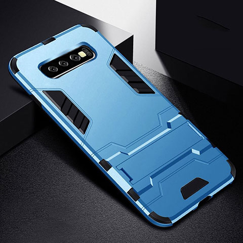 Funda Bumper Silicona y Plastico Mate Carcasa con Soporte R02 para Samsung Galaxy S10 Plus Azul Cielo