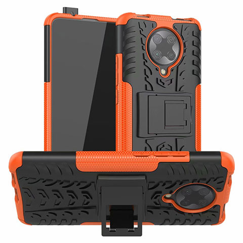 Funda Bumper Silicona y Plastico Mate Carcasa con Soporte R02 para Xiaomi Redmi K30 Pro 5G Naranja