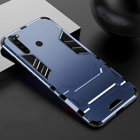 Funda Bumper Silicona y Plastico Mate Carcasa con Soporte R02 para Xiaomi Redmi Note 8 Azul