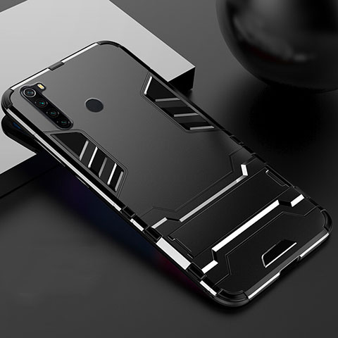Funda Bumper Silicona y Plastico Mate Carcasa con Soporte R02 para Xiaomi Redmi Note 8T Negro