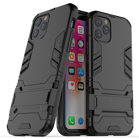 Funda Bumper Silicona y Plastico Mate Carcasa con Soporte R03 para Apple iPhone 11 Pro Max Negro