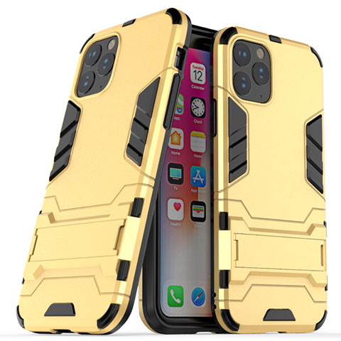 Funda Bumper Silicona y Plastico Mate Carcasa con Soporte R03 para Apple iPhone 11 Pro Oro