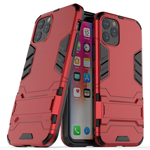 Funda Bumper Silicona y Plastico Mate Carcasa con Soporte R03 para Apple iPhone 11 Pro Rojo