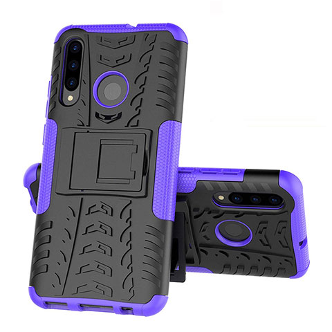 Funda Bumper Silicona y Plastico Mate Carcasa con Soporte R03 para Huawei Honor 20E Morado