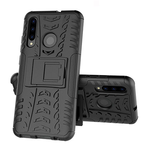 Funda Bumper Silicona y Plastico Mate Carcasa con Soporte R03 para Huawei Honor 20i Negro