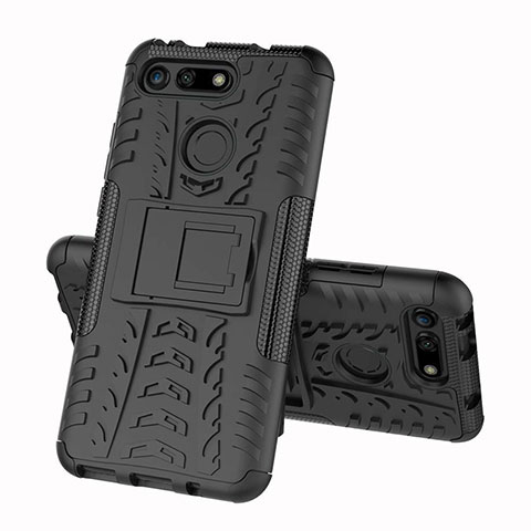 Funda Bumper Silicona y Plastico Mate Carcasa con Soporte R03 para Huawei Honor V20 Negro