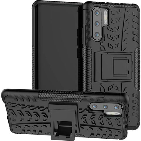 Funda Bumper Silicona y Plastico Mate Carcasa con Soporte R03 para Huawei P30 Pro New Edition Negro