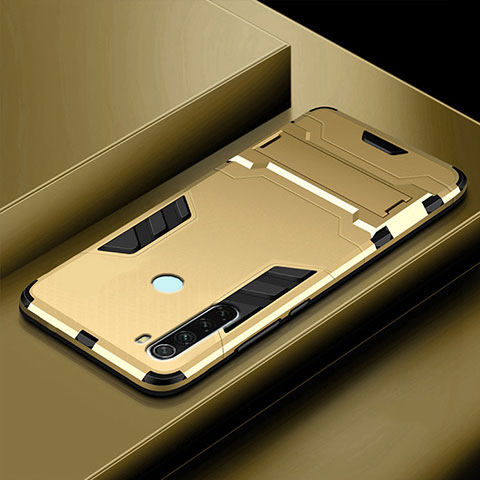 Funda Bumper Silicona y Plastico Mate Carcasa con Soporte R03 para Xiaomi Redmi Note 8T Oro