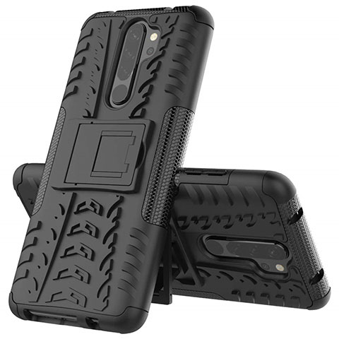 Funda Bumper Silicona y Plastico Mate Carcasa con Soporte R04 para Xiaomi Redmi Note 8 Pro Negro