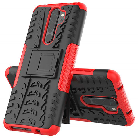 Funda Bumper Silicona y Plastico Mate Carcasa con Soporte R04 para Xiaomi Redmi Note 8 Pro Rojo