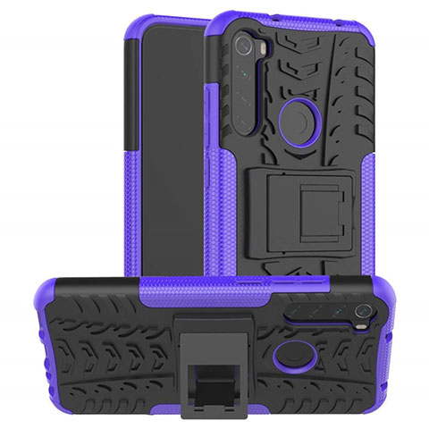 Funda Bumper Silicona y Plastico Mate Carcasa con Soporte R06 para Xiaomi Redmi Note 8 (2021) Morado